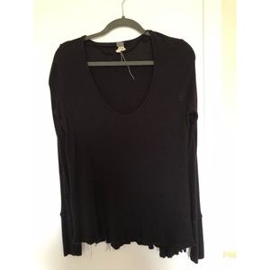 Free People Waffle Knit Long Sleeved Black Top - Small